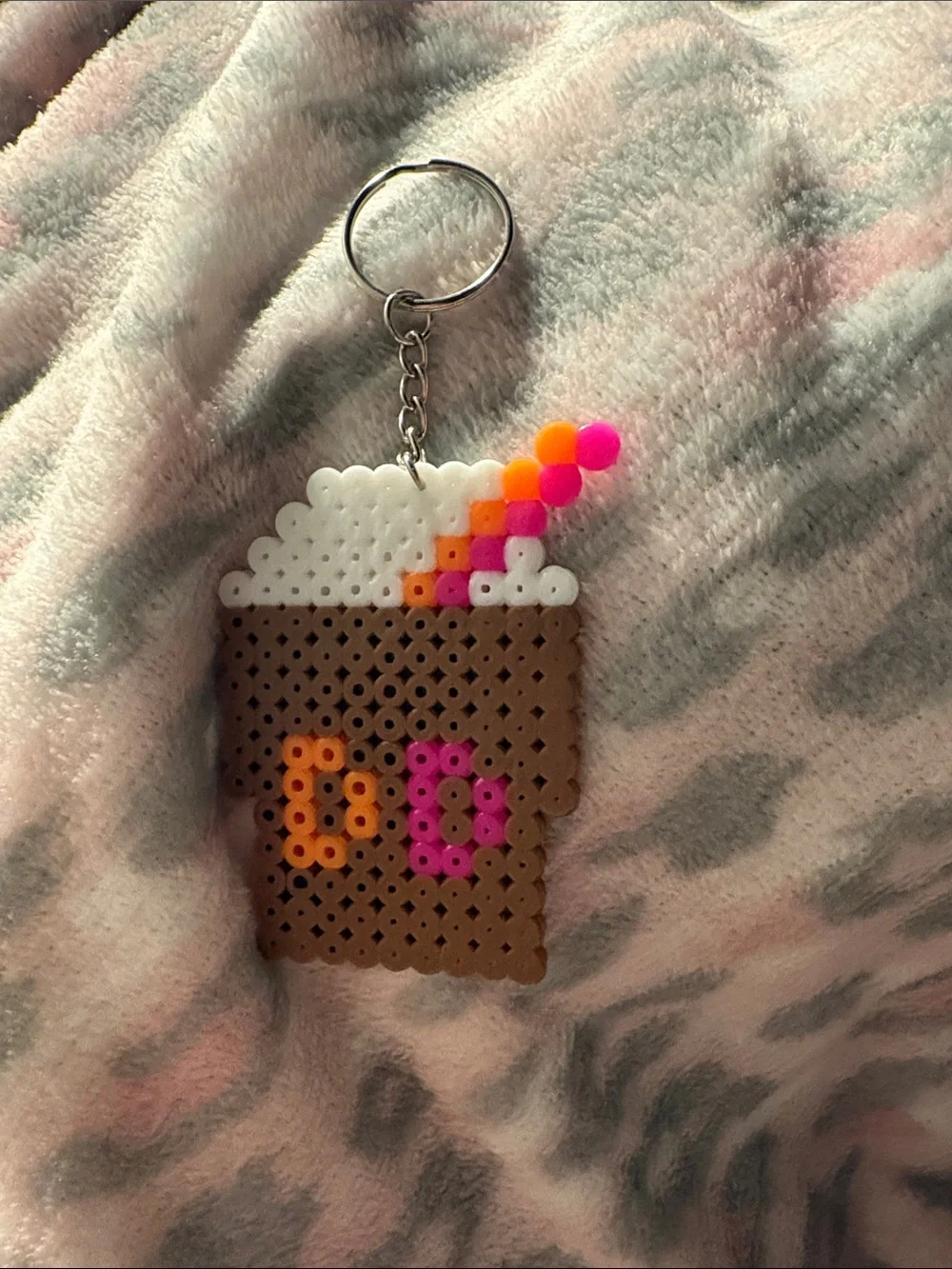 Handmade Dunkin’ donuts Perler Bead Keychain